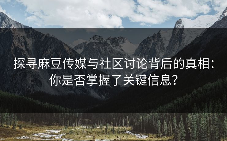 探寻麻豆传媒与社区讨论背后的真相：你是否掌握了关键信息？  第1张